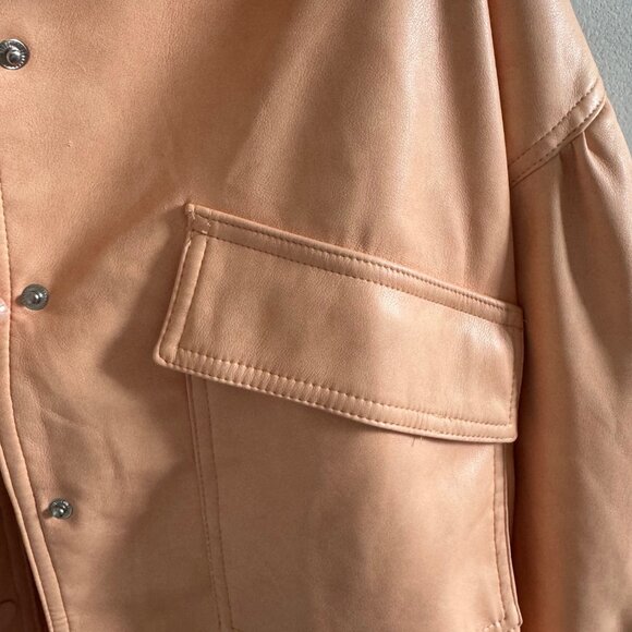 7 For All Mankind Women's - Faux Leather Crop Bomber Jacket - Peach - Small - Picture 2 of 4